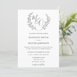 Convite Casamento do Branch Laurel Modern Haute Monogramme