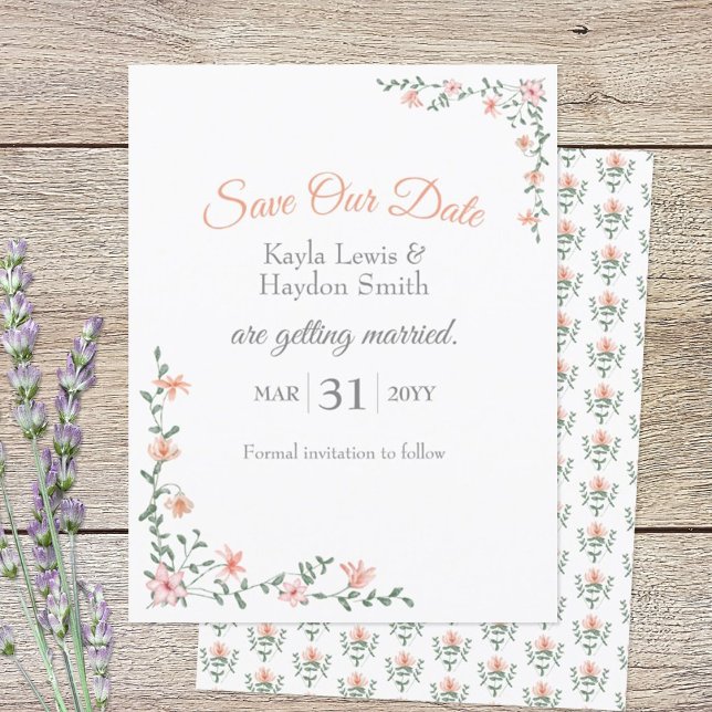 Convite Casamento do Buquê Peach Salvar a Data (Peach Floral Save Our Date Card)