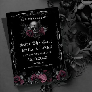 Convite Casamento do Burgundy Gothic Floral Skull Salvar a