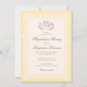 Convite Casamento do Cisne Amarelo Manteiga com Renda de M