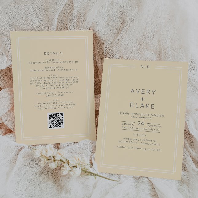 Convite Casamento do Código QR amarelo da Manteiga Neutra  (AVERY Simple Neutral Butter Yellow QR Code Wedding Invitation)