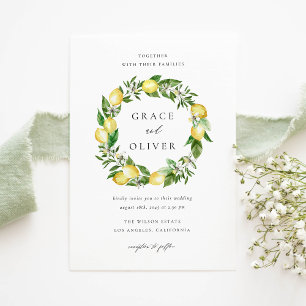 Convite Casamento do Código QR com Lemon e Greenery Wreath