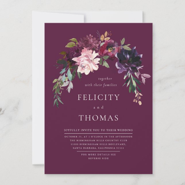 Convite Casamento do Código QR da Borgonha Romântica Escur (Frente)