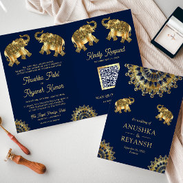 Convite Casamento do Código QR da Índia de Elefantes Étnic