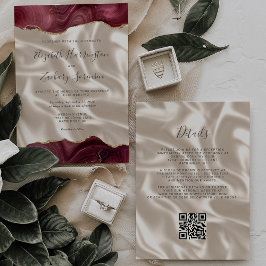 Convite Casamento do Código QR da Ivory Silk, Dourado Verm