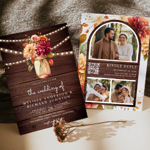 Convite Casamento do Código QR da Madeira Rústica Dahlia M