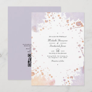 Convite Casamento do Código QR da Pintura Roxa rosa Dourad