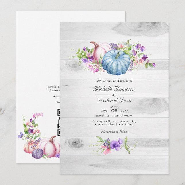 Convite Casamento do Código QR da Rússia Floral de outono (Frente/Verso)