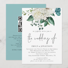 Convite Casamento do Código QR de Florais Brancos Eucalypt