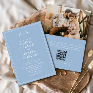 Convite Casamento do Código QR de Foto Azul Elegante Dusty