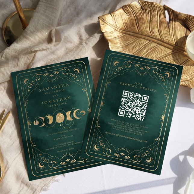 Convite Casamento do Código QR de Tarot Celestial Dourado  (Criador carregado)