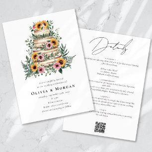 Convite Casamento do Código QR do Bolo de Girassol Eucalyp