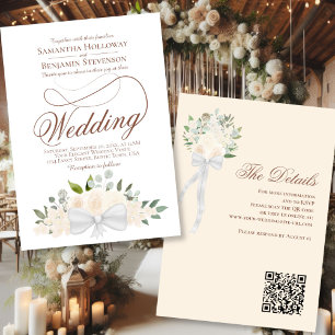 Convite Casamento do Código QR do Buquê Floral de Pessel E