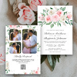 Convite Casamento do Código QR do Buquê Floral Rosa-Blush<br><div class="desc">Surpreenda seus convidados com este elegante convite para casamento,  com lindas flores e tipografia moderna,  com o Código QR para RSVP online. Basta adicionar os detalhes do seu evento neste modelo fácil de usar e adorar este cartão com as suas fotografias favoritas para o tornar um convite único.</div>