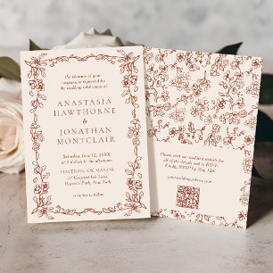 Convite Casamento do Código QR do Elegante Terracotta Vint