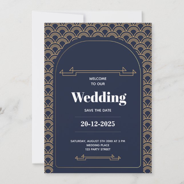 Convite Casamento do Código QR do Lace Dourado Real Elegan (Frente)