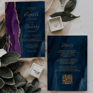 Convite Casamento do Código QR do Marinho Azul Agato Doura