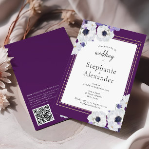 Convite Casamento do Código QR do Quadro Floral Roxo Real