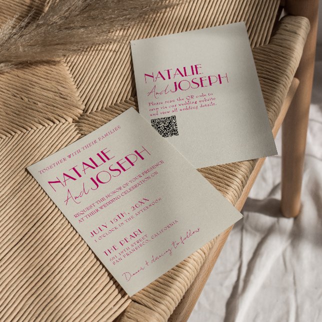 Convite Casamento do Código QR do Retro Francês Francês Re (Criador carregado)