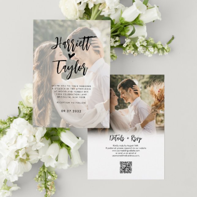 Convite Casamento do Código QR do Script Coração Romântico (Criador carregado)