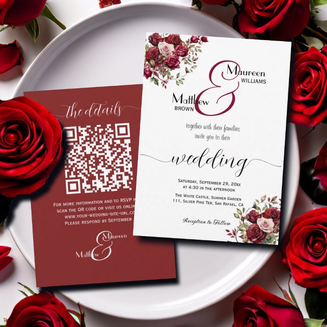 Convite Casamento do Código QR do Script Moderno Floral da (Criador carregado)