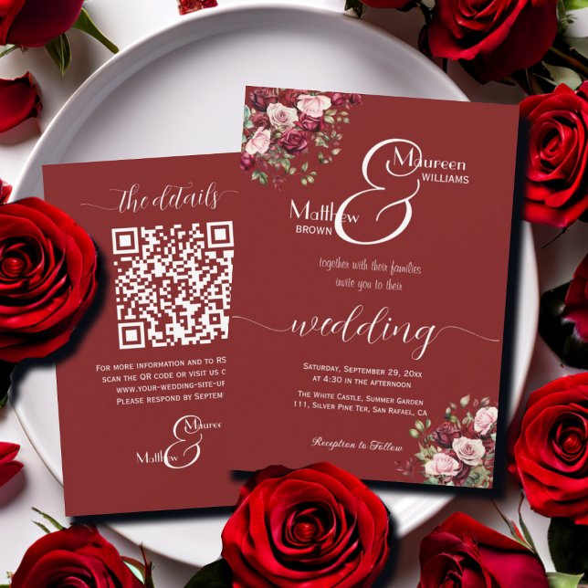 Convite Casamento do Código QR do Script Moderno Floral da (Criador carregado)