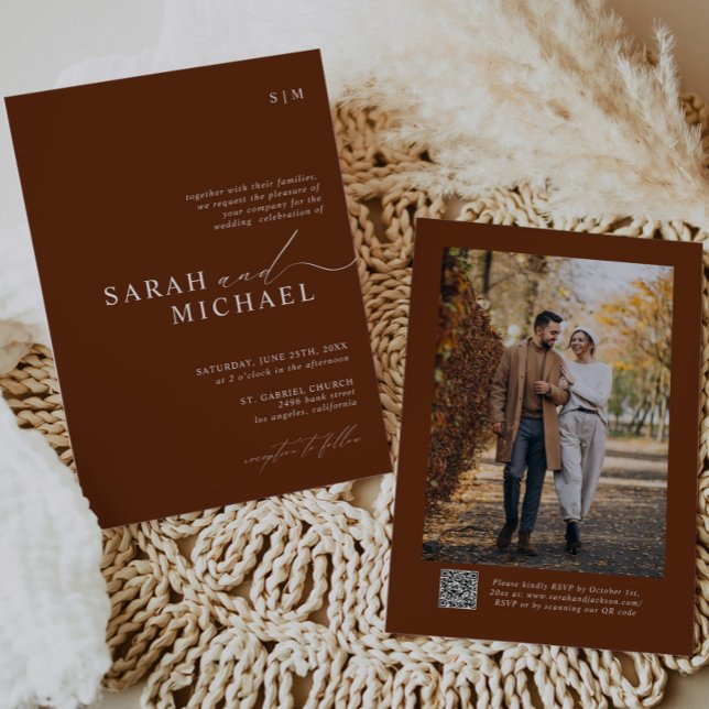 Convite Casamento do Código QR do Script Moderno Mínimo Te (Criador carregado)