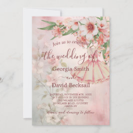 Convite Casamento do Código QR do Vestido Rosa Escamoteado