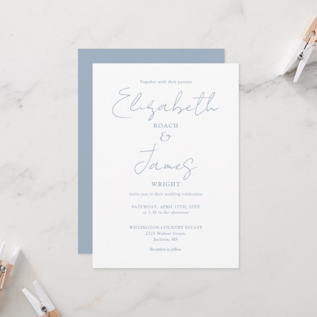 Convite Casamento do Código QR Elegante Minimalista Dusty  (Frente/Verso In Situ)