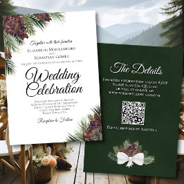 Convite Casamento do Código QR Elegante Rustic Boho Pineco