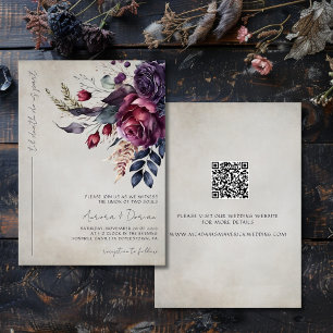 Convite Casamento do Código QR Floral de Cor Gótica Elegan