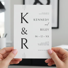 Convite Casamento do Código QR preto e branco do Monograma