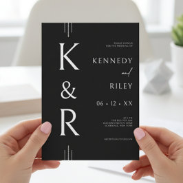 Convite Casamento do Código QR preto e branco do Monograma