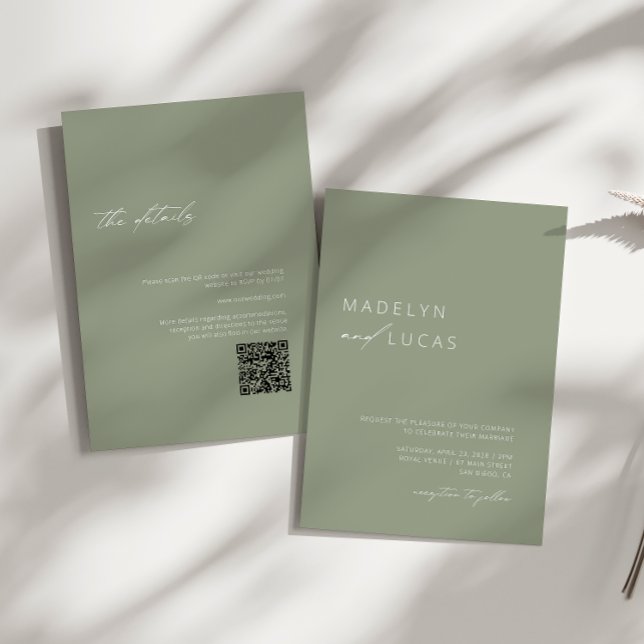 Convite Casamento do Código QR Verde da Sage Moderna Minim (Criador carregado)