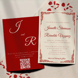 Convite Casamento do Código QR Vermelho Ruby Monocromático