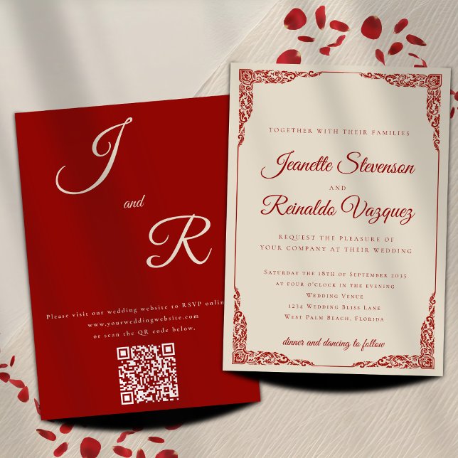 Convite Casamento do Código QR Vermelho Ruby Monocromático (Criador carregado)