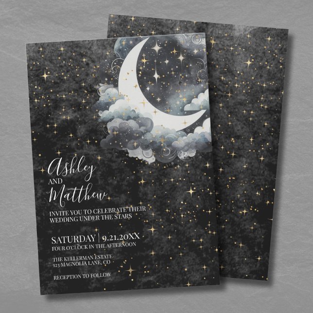 Convite Casamento do Crescente Lunar Celestial (Celestial Crescent Moon Wedding Invitation)