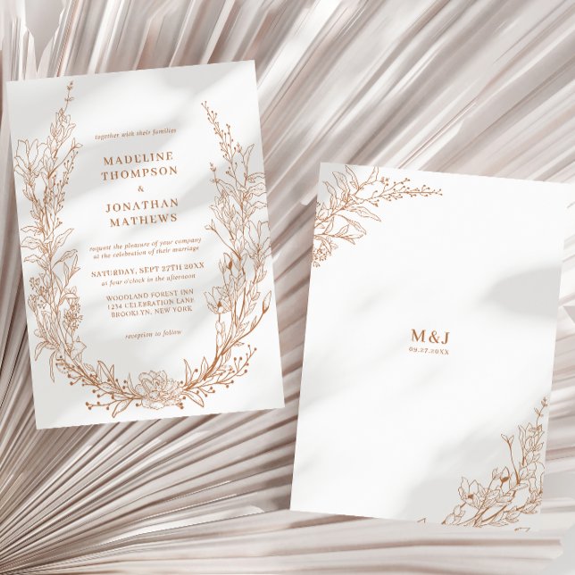 Convite Casamento do Elegante Terrracotta Floral Wreath Mo (Criador carregado)