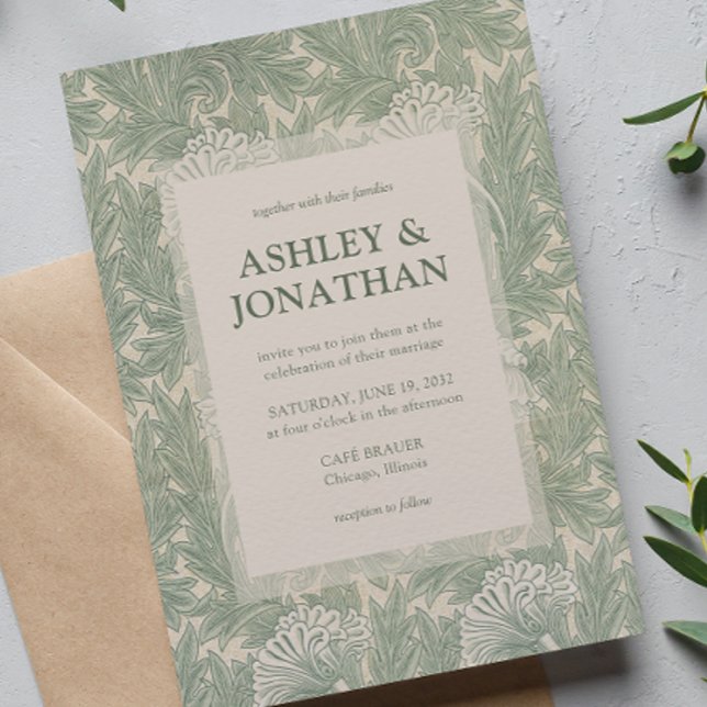 Convite Casamento do Elegante William Morris Tulip Pattern (Criador carregado)