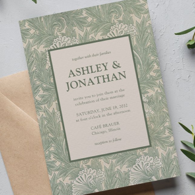 Convite Casamento do Elegante William Morris Tulip Pattern (Criador carregado)