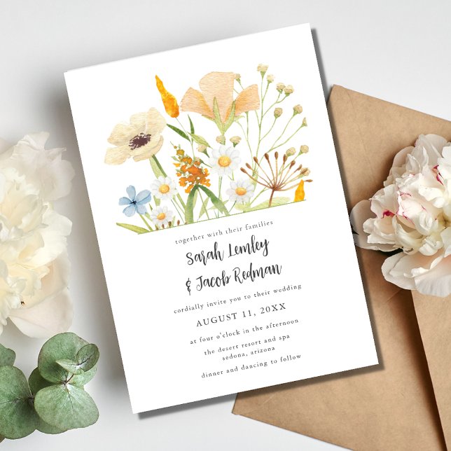 Convite Casamento do Exterior Botânico de primavera Wildfl (Spring Wildflowers Botanical Outdoor Wedding Invitation)