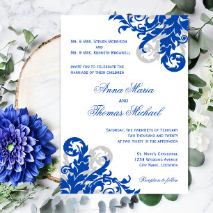 Convite Casamento do Flourish dos azuis marinhos e da