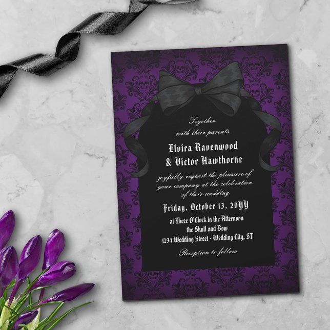 Convite Casamento do Gótico Arco Negro com Damasco Vermelh (Criador carregado)