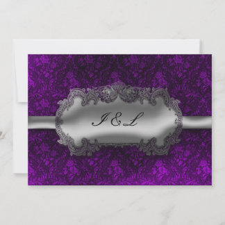 Convite Casamento do Gótico Silver Foil Look Damask