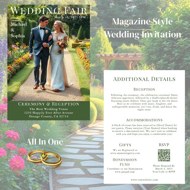 Convite Casamento do Jardim Cobrir da Revista (Magazine Cover Garden Wedding  Invitation All in One)