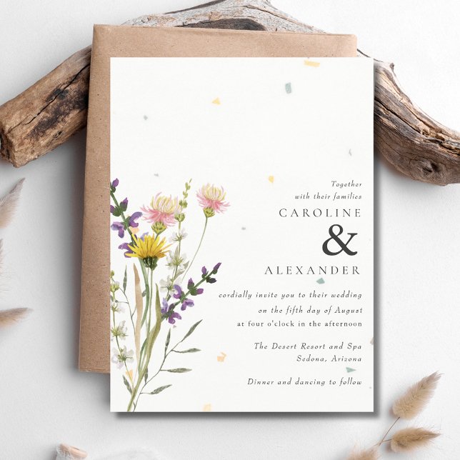 Convite Casamento do Jardim das Pradarias Florais de Flor  (Wildflower Floral Meadow Garden Wedding Invitation)
