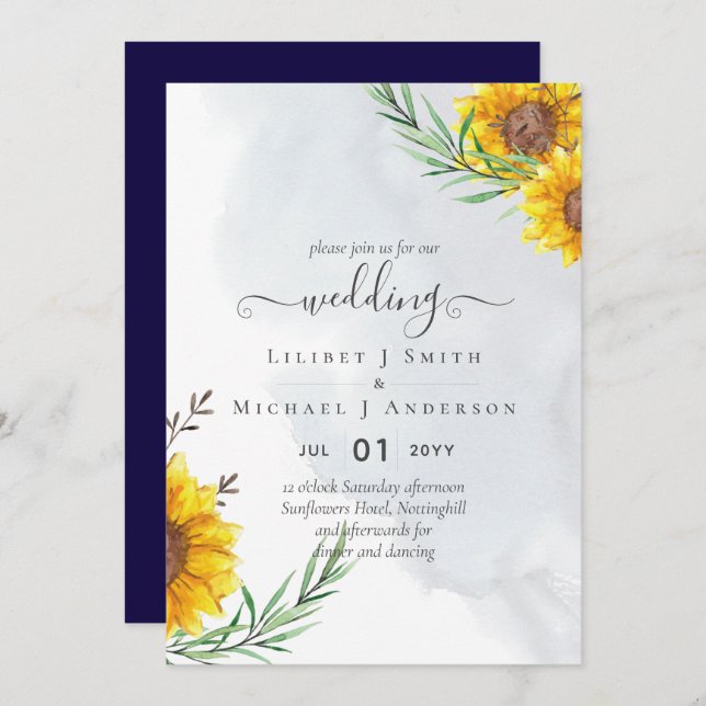 Convite Casamento do Jardim de Madeira Russo com Girassóis (Frente/Verso)