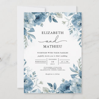 Convite Casamento do Jardim Floral Azul Moody