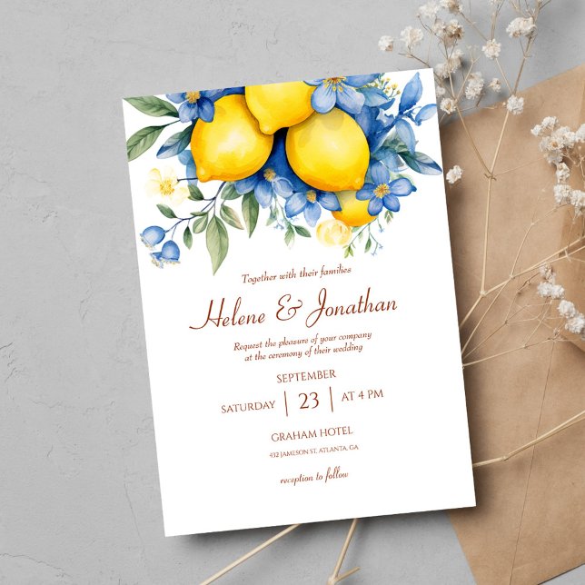 Convite Casamento do Jardim Floral de Lemon com Aquarela E (Elegant Watercolor Lemon Botanical Wedding Invitation)