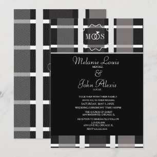 Convite Casamento do logotipo Black Ring da Cinza Xadrez m